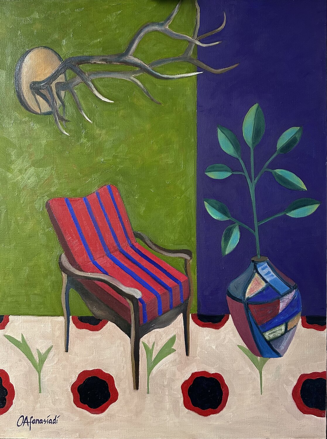 Interior con el sillón rojo Olga Afanasiadi Original painting for sale