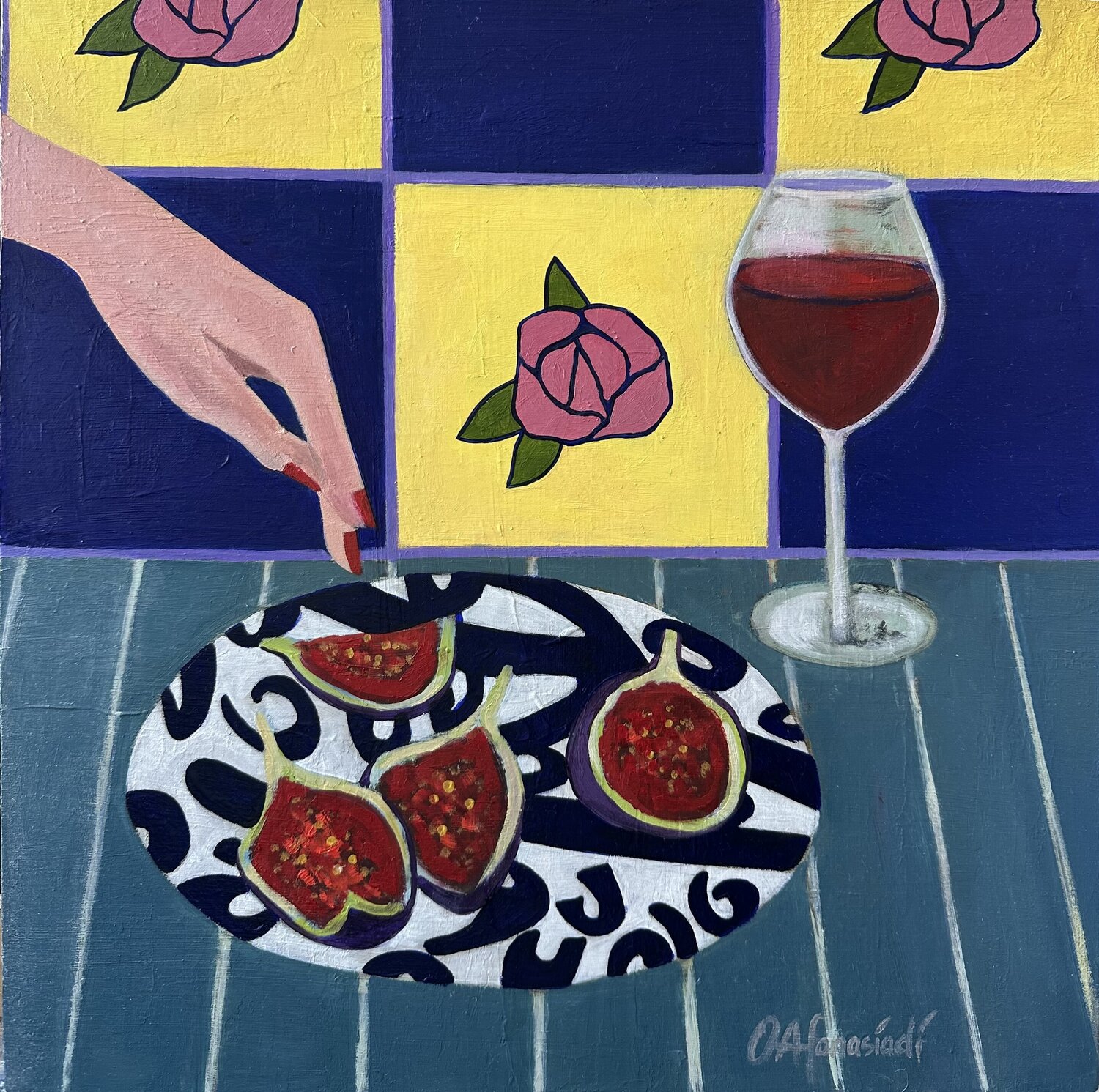 Bodegón con higos y vino Olga Afanasiadi Original painting for sale