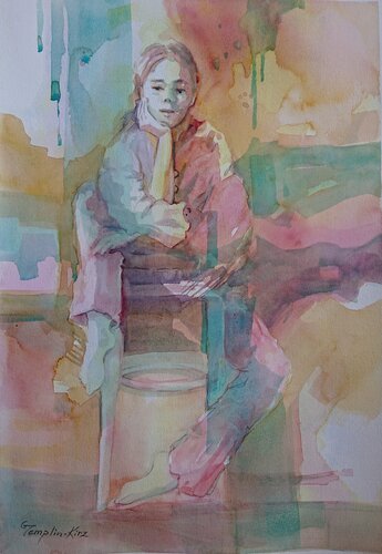 Teenager relaxed on a chair,  2026 von Gabriele Templin-Kirz, Malerei kaufen auf Select