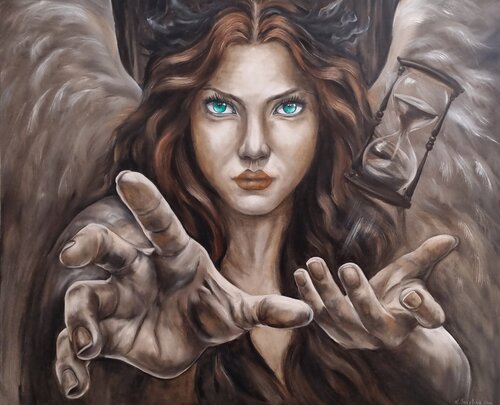 Angel of Time | Large Original Oil Painting von Natalia Bazyliuk, Malerei kaufen auf Select