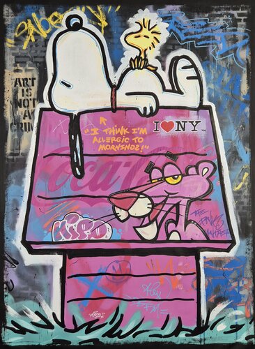 Waiting for My Moment (Snoopy x Pink Panther) von Hipo (Alessio Hassan Ali), Malerei kaufen auf Select