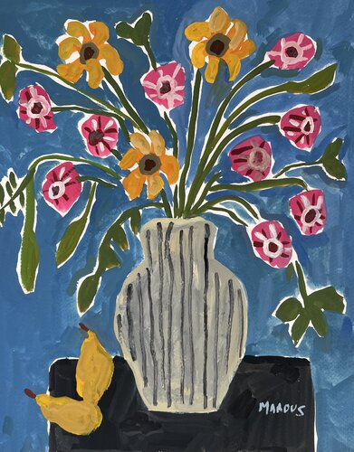 Strippy Pot With Flowers von Anna Marous, Malerei kaufen auf Select