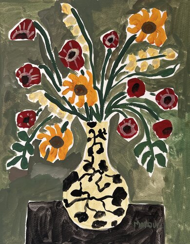 Cream Vase on Green von Anna Marous, Malerei kaufen auf Select