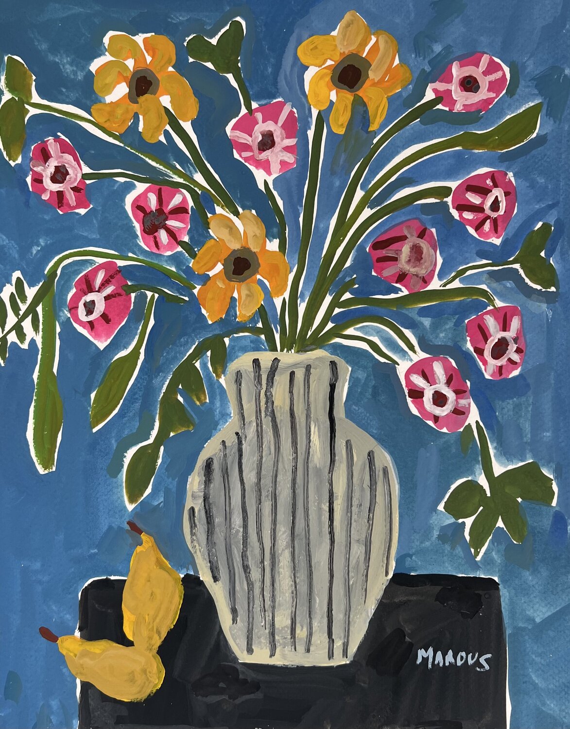 Strippy Pot With Flowers Anna Marous Originalgemälde zu verkaufen