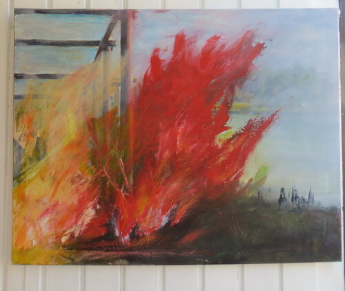Feuer auf dem Steg in Weißkirchen by Margit Daut, Painting for Sale on Select
