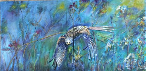 Raubvogel auf der Jagd ( Weihe ) von Margit Daut, Malerei kaufen auf Select