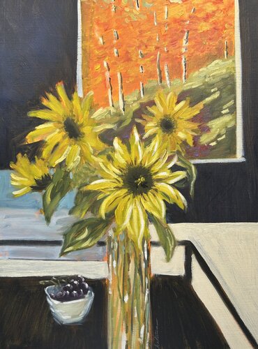 Zuhause mit Sonnenblumen by Katrin Schulz, Painting for Sale on Select