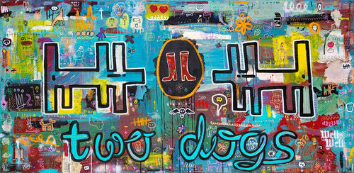 Two Dogs (and some Go-Go Boots) by Well Well, Painting for Sale on Select