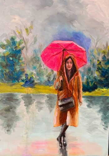 Pink Umbrella von Zeynep Sebla Elbir, Malerei kaufen auf Select