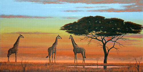 Giraffe at Sunset von Joe Marais, Malerei kaufen auf Select