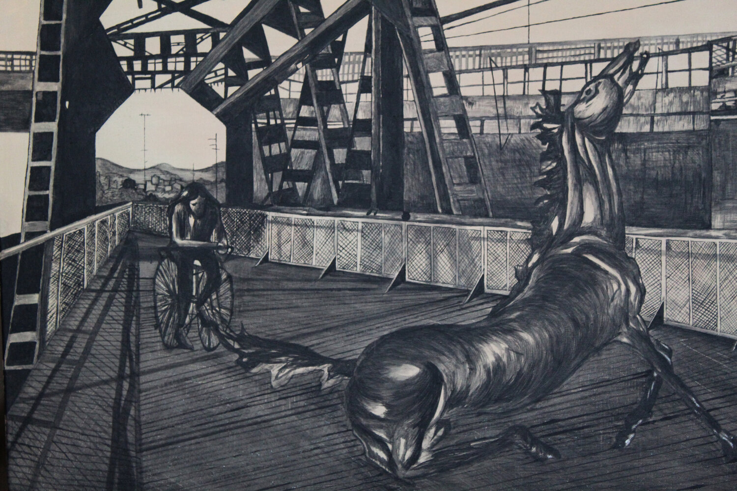 Horse on an Iron Bridge Chiara Di Carlo Original painting for sale