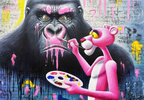 Pink Panther Vs Kong by Vincent Bardou, Painting for Sale on Select