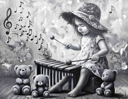 La Petite Fille Au Xylophone by Vincent Bardou, Painting for Sale on Select