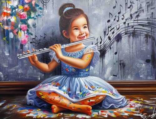 La Petite Fille et sa Flûte Traversière by Vincent Bardou, Painting for Sale on Select