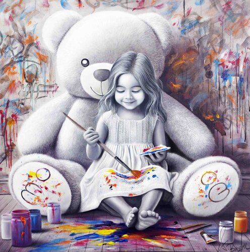 L'Ourson et la Fillette by Vincent Bardou, Painting for Sale on Select
