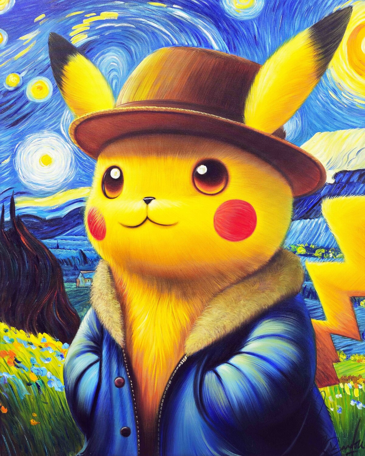 Pikachu Van Gogh Vincent Bardou Original painting for sale