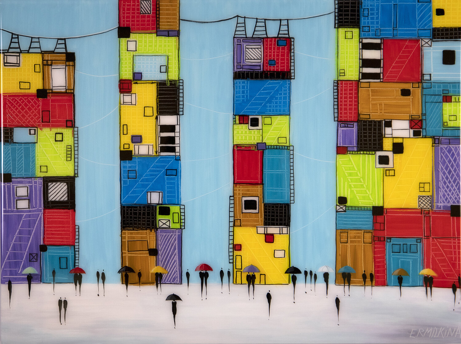 NY Umbrellas Ekaterina Ermilkina Original painting for sale