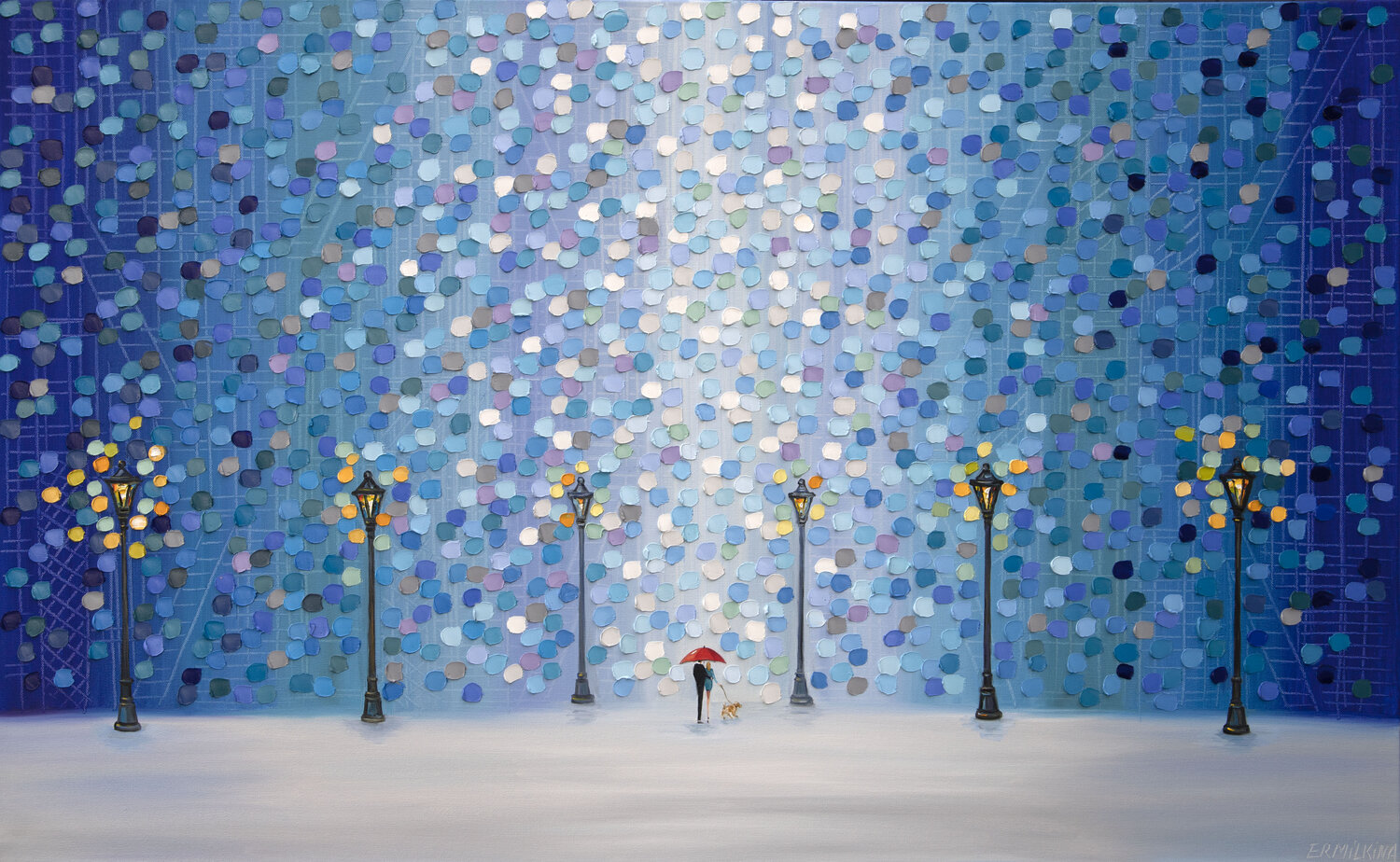Whispers in the Rain Beneath the Glow Ekaterina Ermilkina Original painting for sale