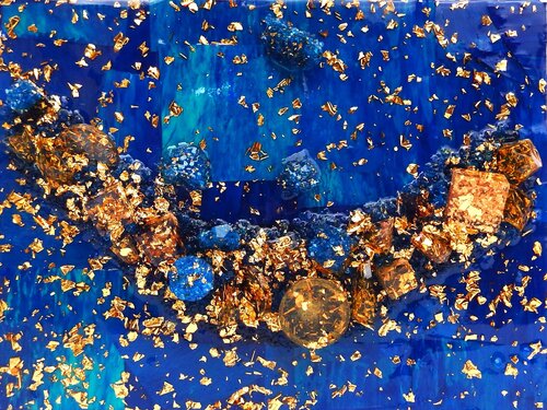 Gold River 24 Karat blue  mini 3-4-25-01 by Rudi Art Peters, Painting for Sale on Select