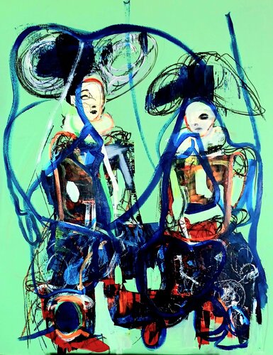 Mujeres a caballo by Roberto Gutiérrez Currás, Painting for Sale on Select