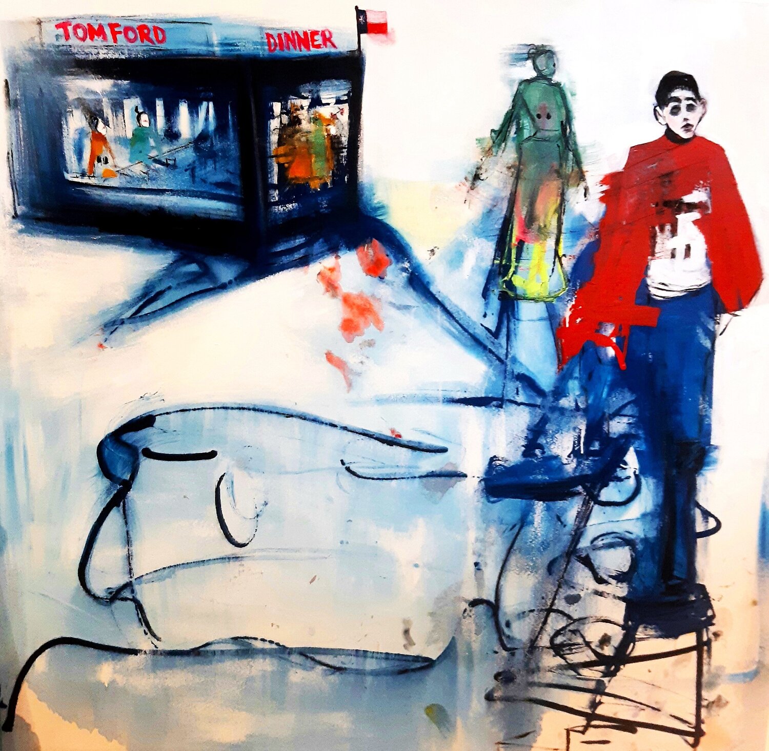Cena de Tom. La noche que soñé que Tom Ford pintaba un cuadro. Roberto Gutiérrez Currás Original painting for sale