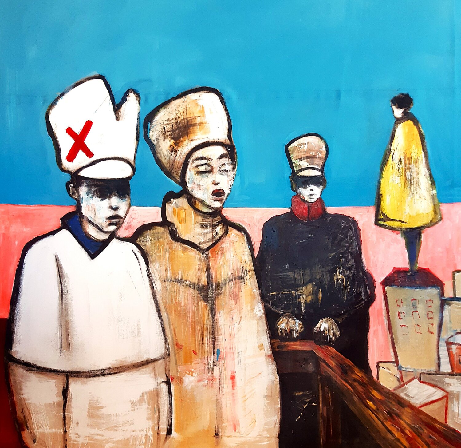 Jóvenes expresionistas en el ocaso de la tarde bromeando de cosas de jóvenes expresionistas Roberto Gutiérrez Currás Original painting for sale