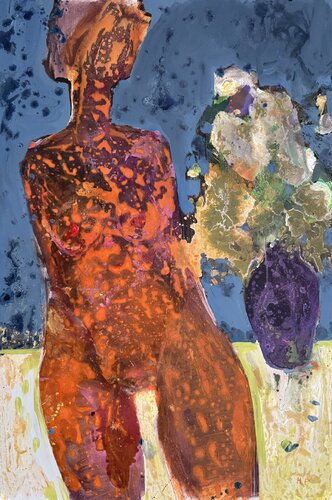 Woman with flowers by Petro Hrytsiuk, Painting for Sale on Select