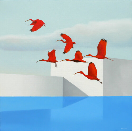 Geometria scarlatta by Cesare Reggiani, Painting for Sale on Select