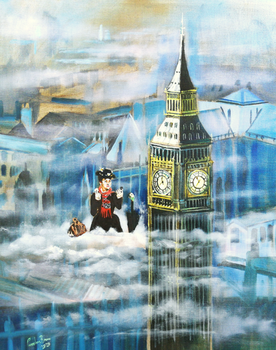 Mary Poppins in the clouds by Gordon Bruce, Painting for Sale on Select