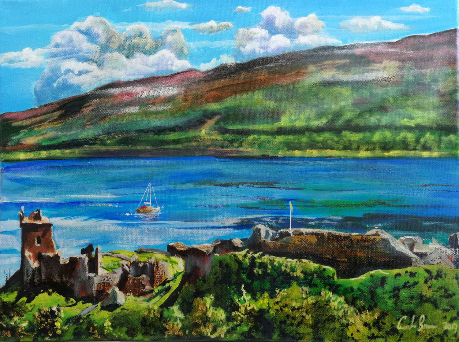 Loch Ness Urquhart Castle oil painting Gordon Bruce Original painting for sale