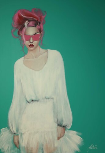 Girl with pink sunglasses by Petra Kaindel, Painting for Sale on Select
