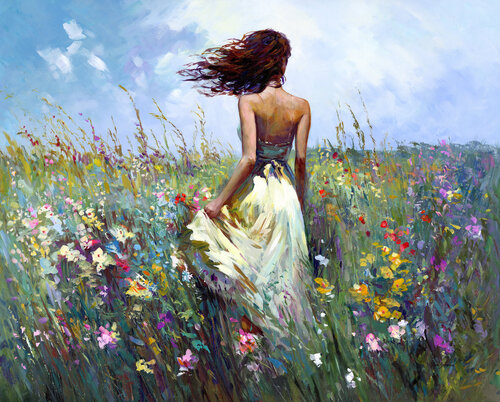 Colorful Wildflowers in Bloom by Leon Devenice, Painting for Sale on Select