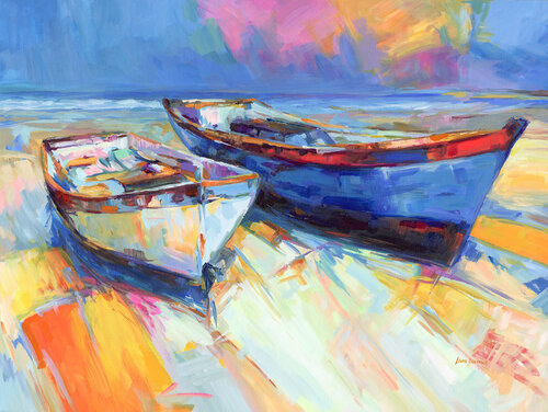 Boats by the shore by Leon Devenice, Painting for Sale on Select