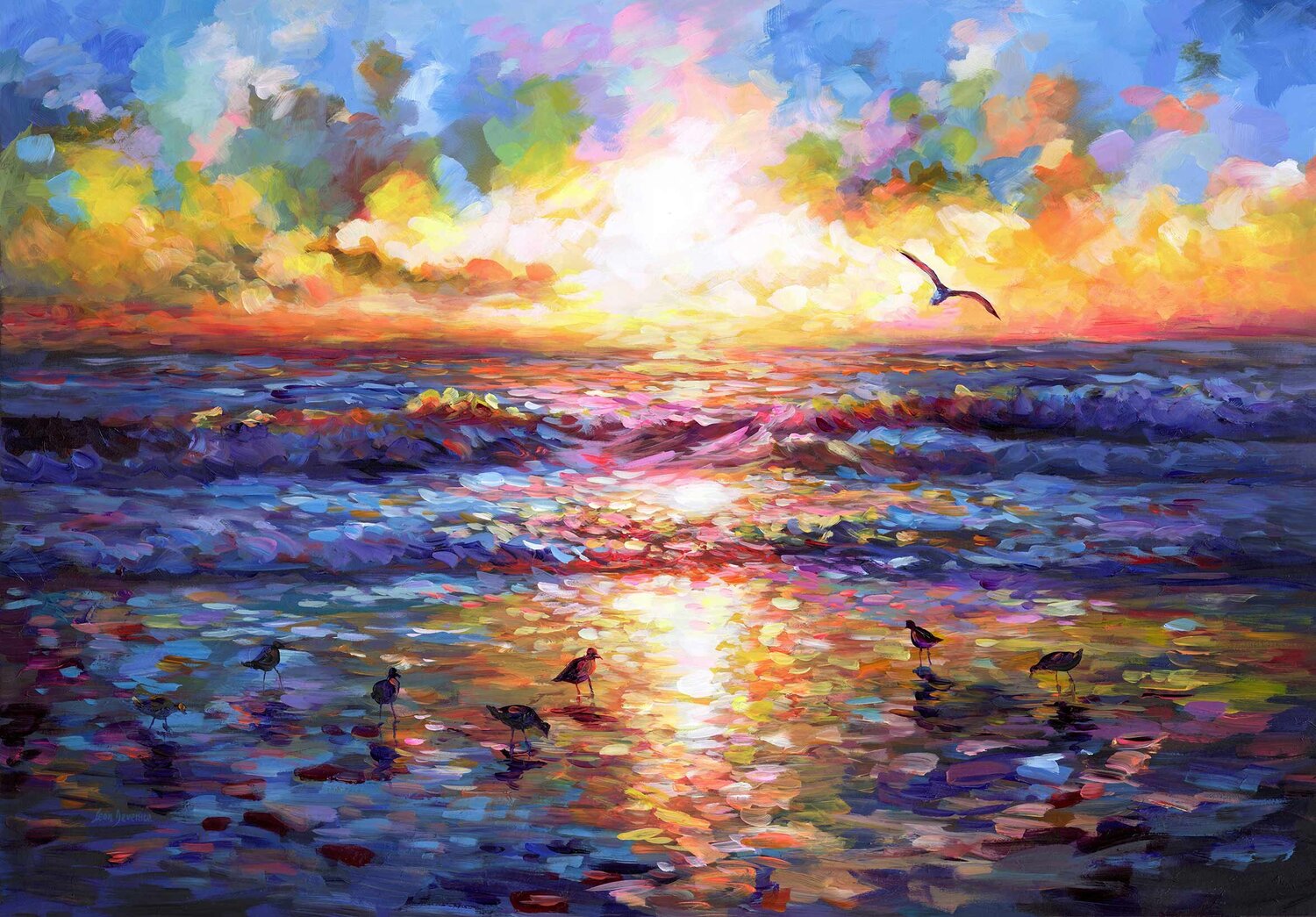 Sunset Beach Embrace Leon Devenice Original painting for sale