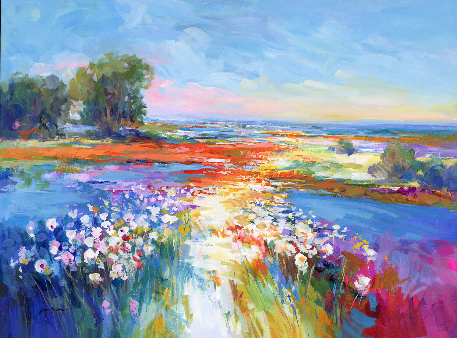 Colorful Wildflower Meadow Leon Devenice Original painting for sale