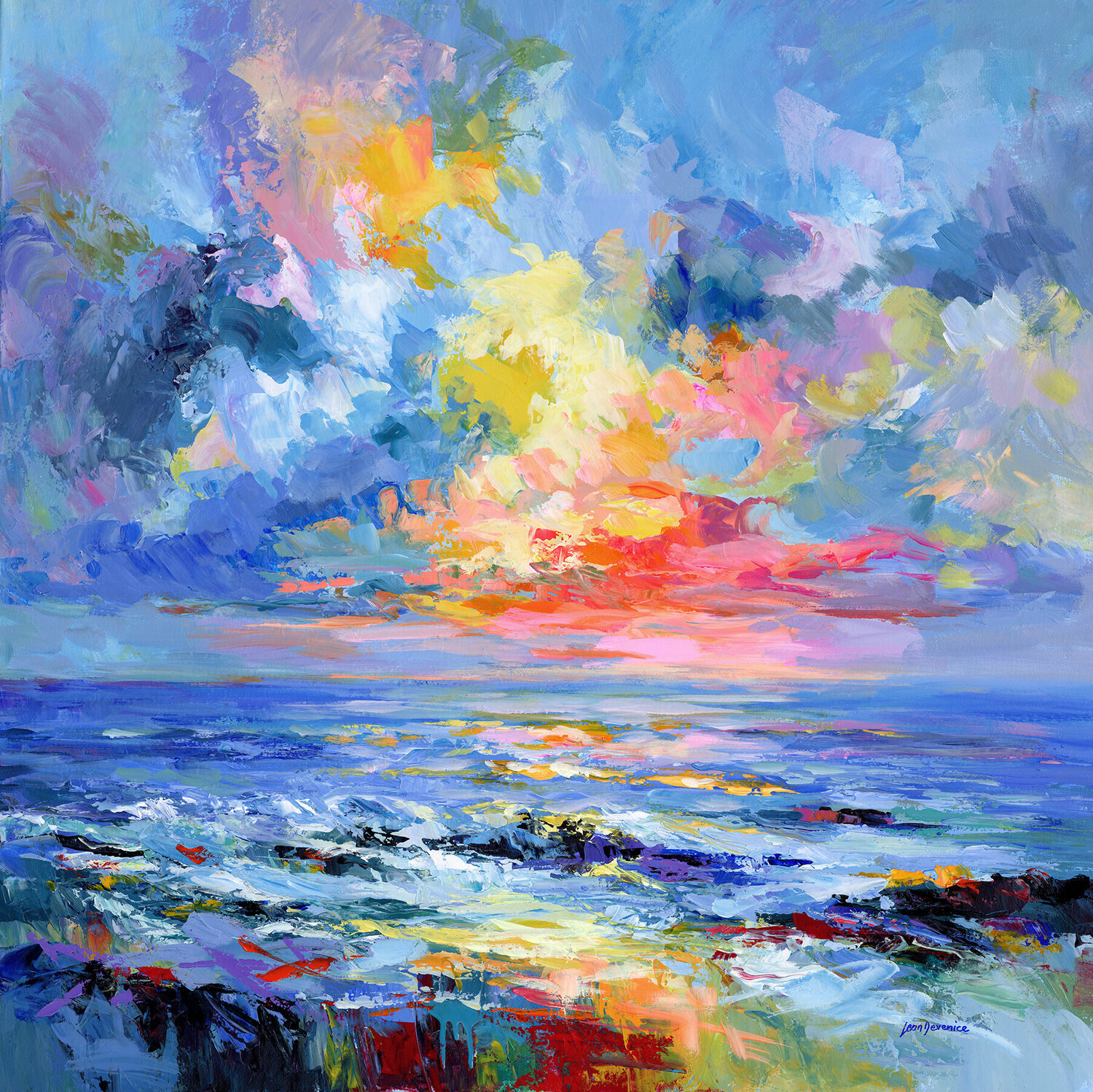 Ocean Sunset Impressions Leon Devenice Original painting for sale