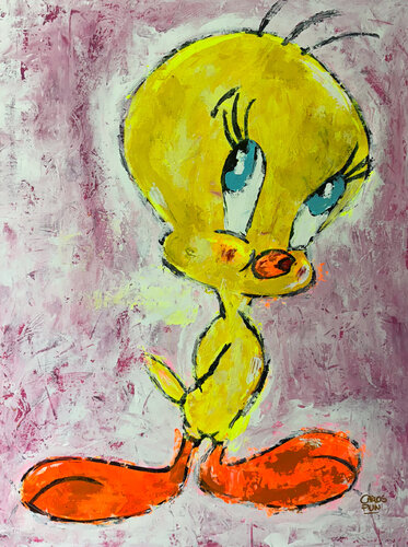Impasto Yellow Bird - Tweety by Carlos Pun, Painting for Sale on Select
