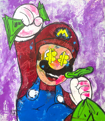 Super Cash Bros feat Mario Bros by Carlos Pun, Painting for Sale on Select
