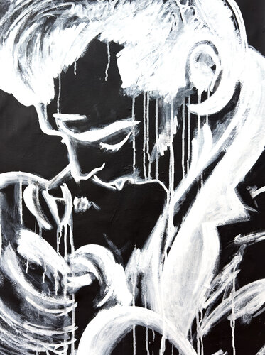 Silence, its the kiss Roy over black by Carlos Pun, Painting for Sale on Select