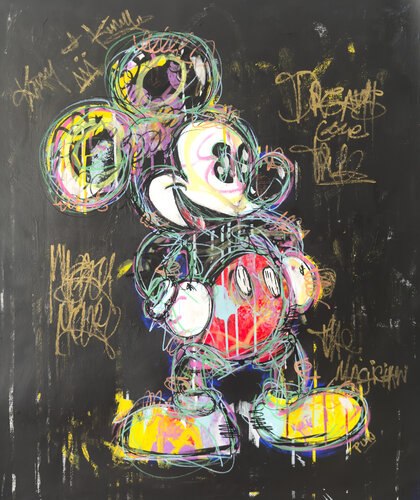 Mickey Mouse Scribble on back background by Carlos Pun, Painting for Sale on Select