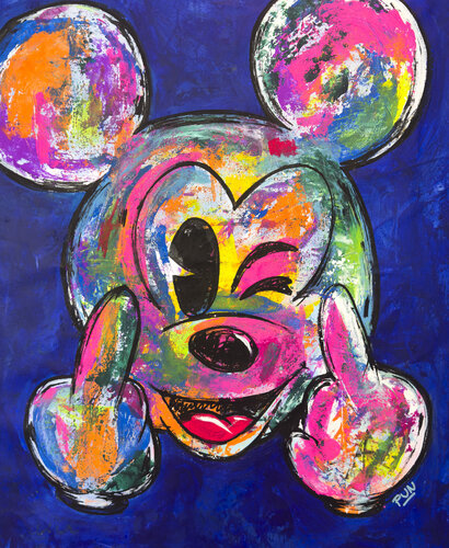 Mickey Mouse in Take care my friend by Carlos Pun, Painting for Sale on Select