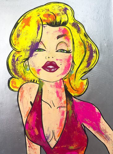 Marilyn Monroe over silver - Pop Art by Carlos Pun by Carlos Pun, Painting for Sale on Select