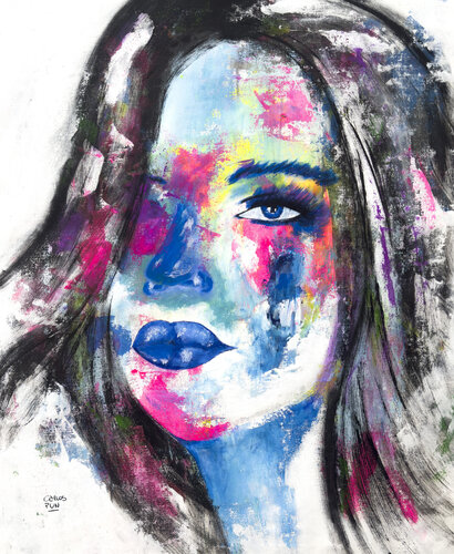 The Girl with the blue nose portrait by carlos pun by Carlos Pun, Painting for Sale on Select