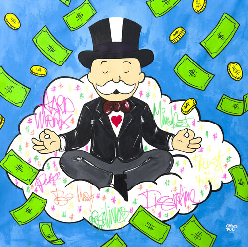 The Discipline of Wealth mr monopoly - meditation on clouds by Carlos Pun, Painting for Sale on Select