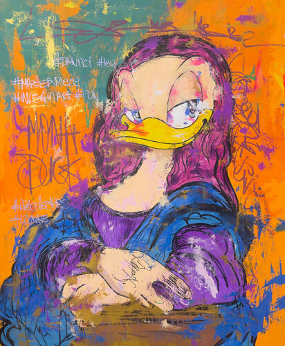 Mona Duck portrait by scrooge da vinci - pop art by Carlos Pun, Painting for Sale on Select