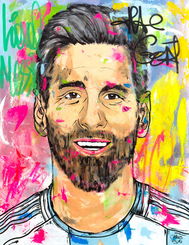 que miras bobo ft lionel messi portrait by Carlos Pun, Painting for Sale on Select