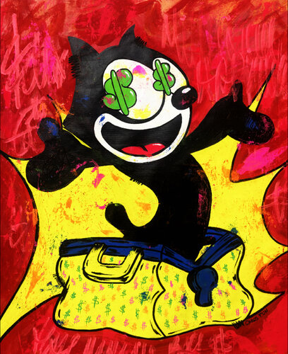 Felix the millionaire cat with his magic bag von Carlos Pun, Malerei kaufen auf Select