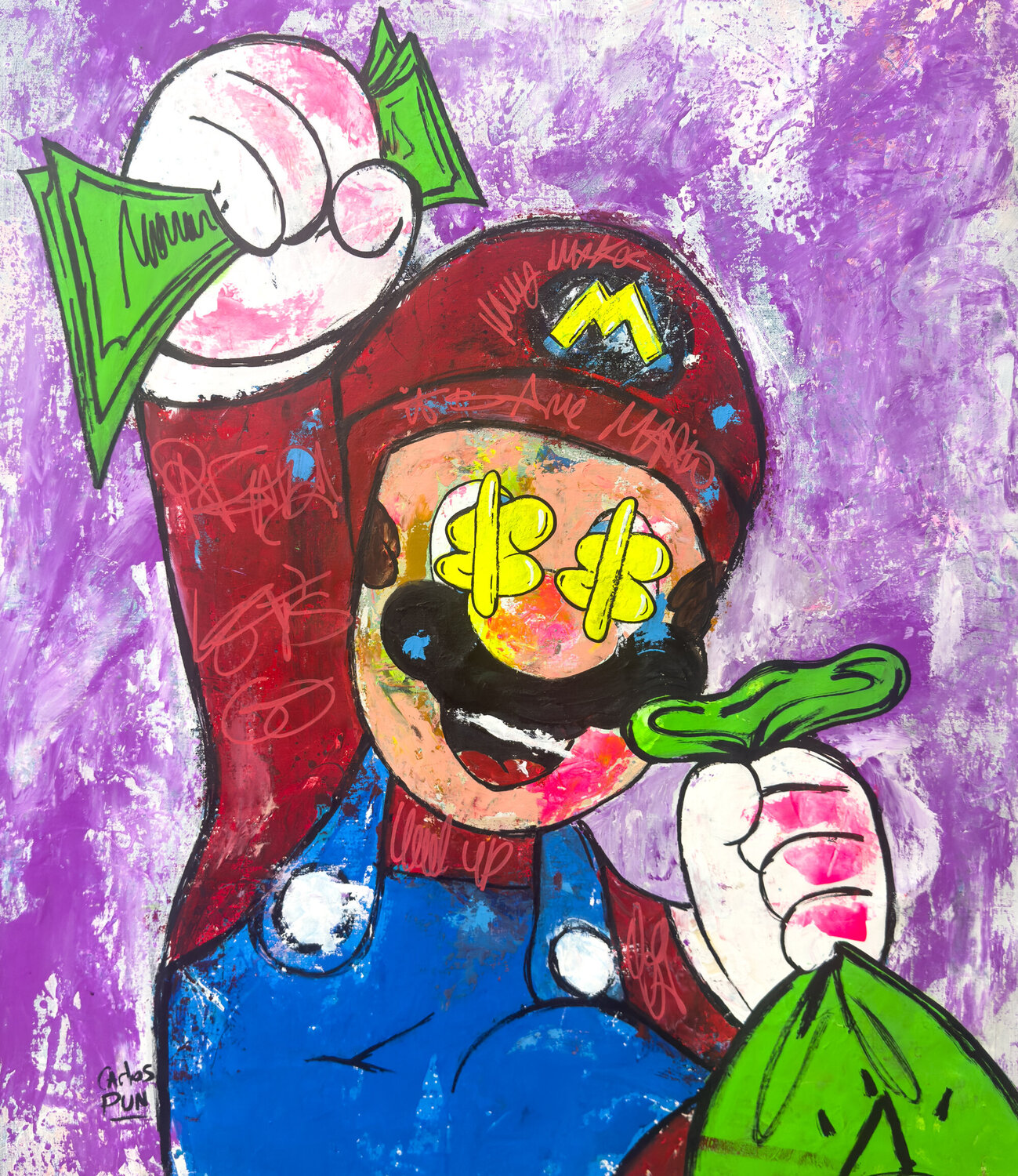 Super Cash Bros feat Mario Bros Carlos Pun Original painting for sale