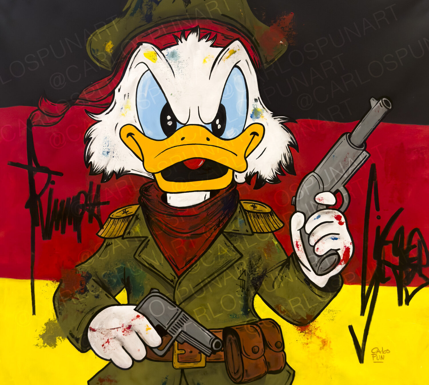 Dagobert Military Germany flag Scrooge mcduck Carlos Pun Original painting for sale