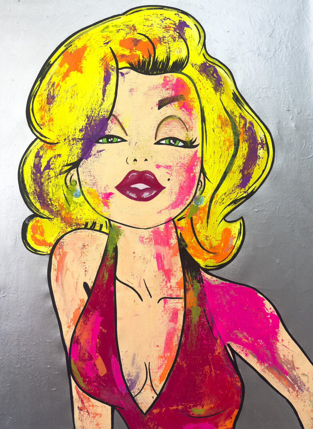 Marilyn Monroe over silver - Pop Art by Carlos Pun Carlos Pun Original painting for sale